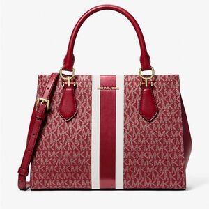 Michael Kors Marilyn Medium Signature Logo Stripes Cherry